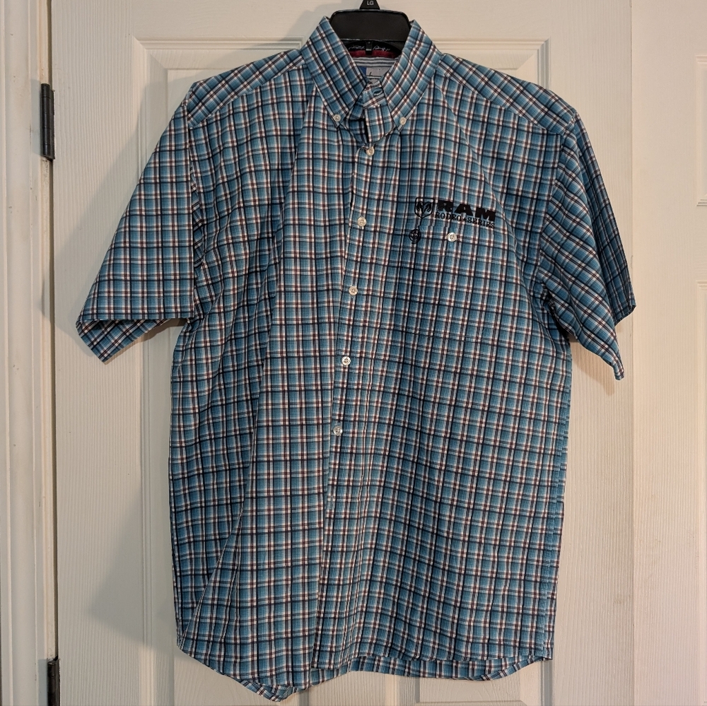 Wrangler George Strait Short Sleeve Button Up Ram Rodeo Shirt Size L